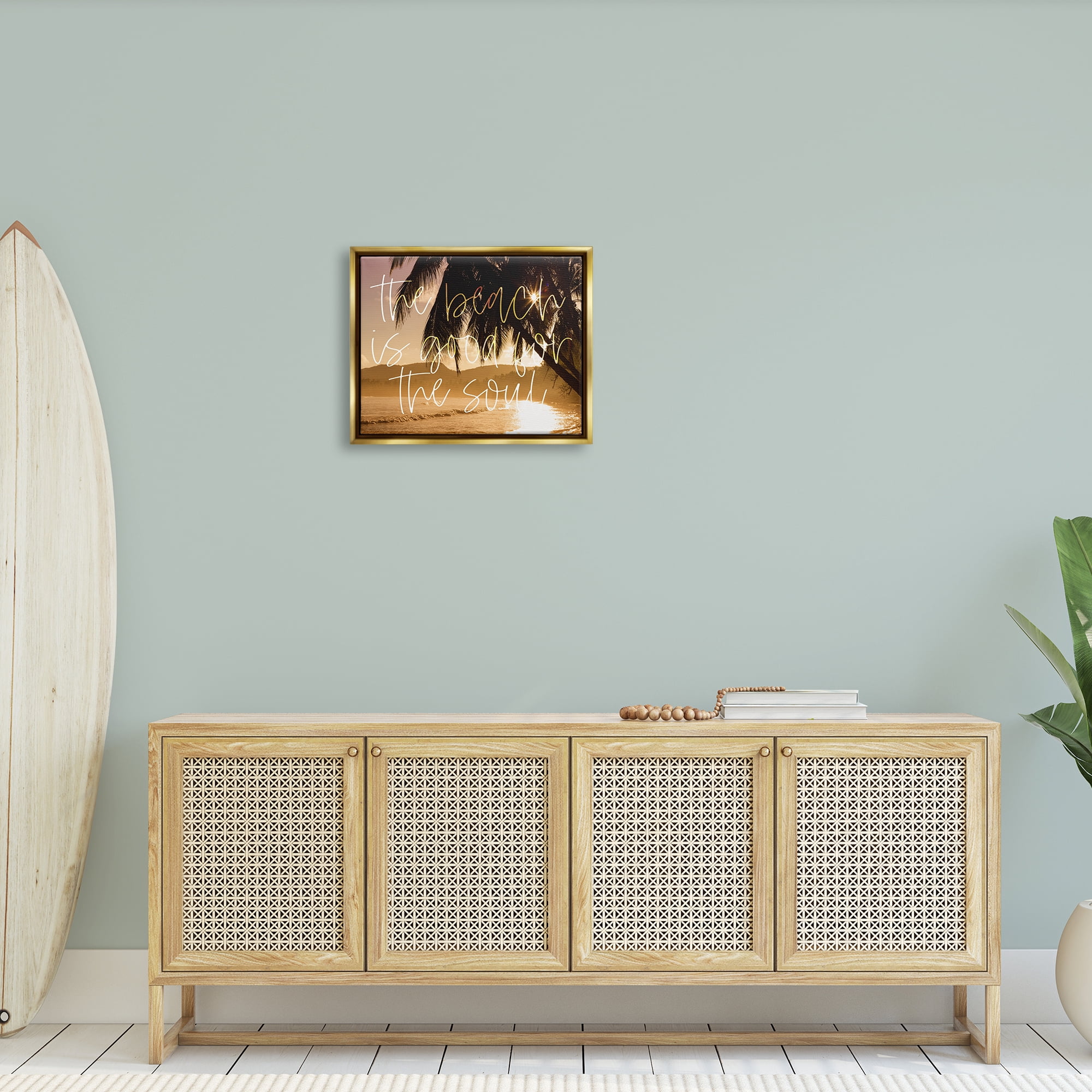 Stupell Beach Good For The Soul Tropical Sands Landscape Painting Gold Floater Framed Art Print Wall Art