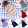 thumbnail image 4 of Eoperou Wool Knitted Hat Thick Fur Ball Decoration Keep Warmer Solid Color Winter Casual Women Skiing Beanies for Daily Wear, 4 of 7