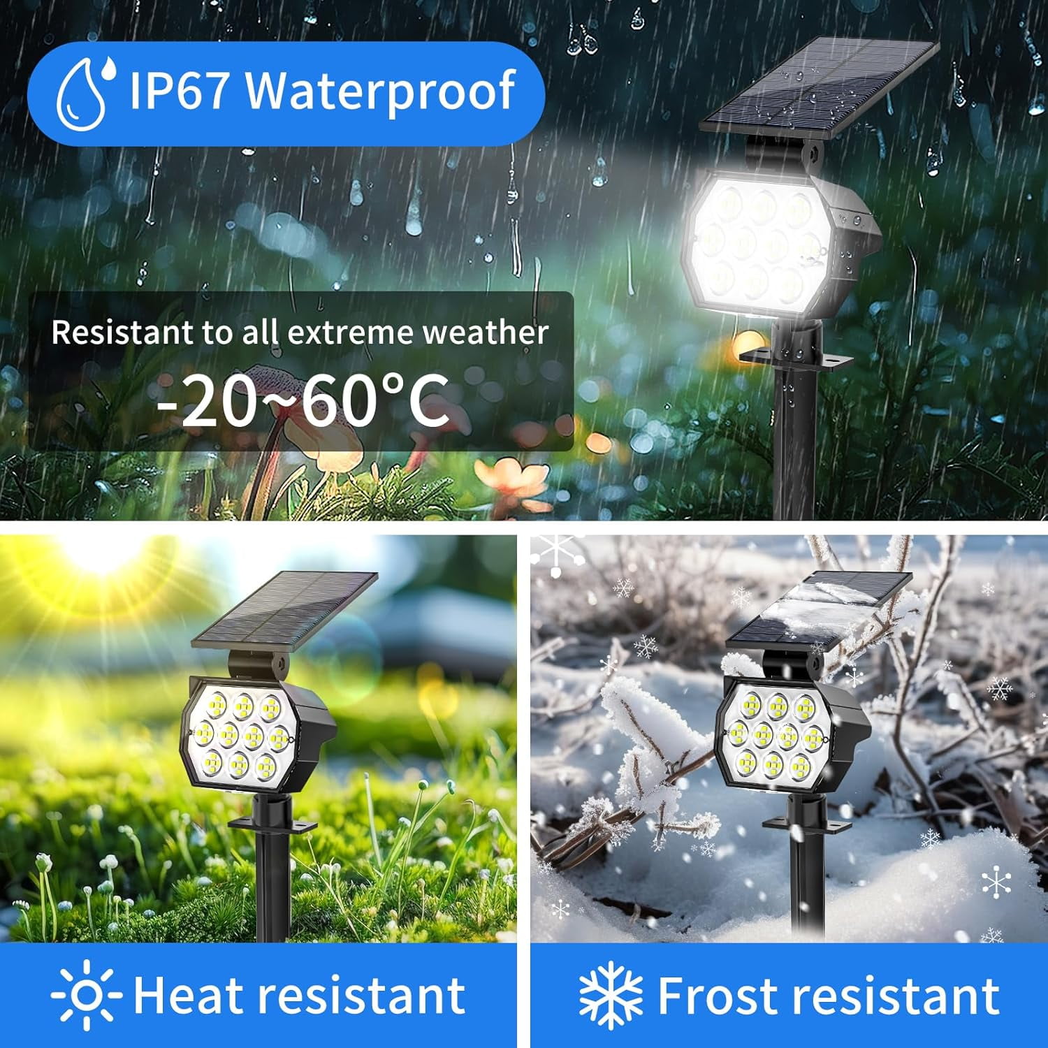 Flaow Solar Lights Outdoor, 6 pack,IP67 Waterproof 50 LED Adjustable, Landscape Solar Spotlights,3 Modes for Yard Lawn Pathway Tree (Cool White)