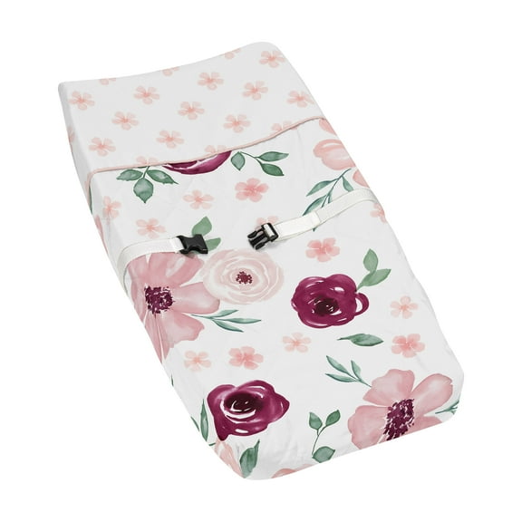Sweet Jojo Designs Watercolor Floral Pink White and Green Changing Pad Cover