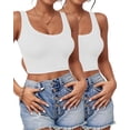 thumbnail image 1 of 2 Tops de tirantes AURUZA sin mangas con cuello en U para mujer, crop tops blancos x2, 1 of 6