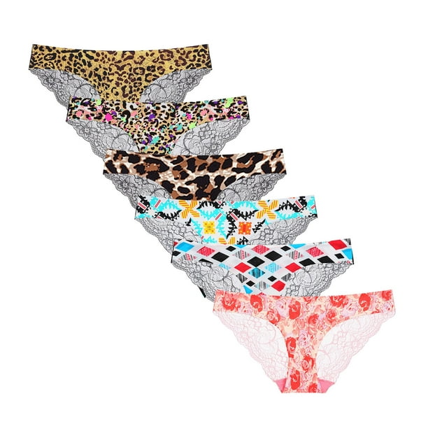 Lolmot 6PCS Sexy Ladies Low-Rise Transparent Leopard Print Lace Breathable  Underpants 