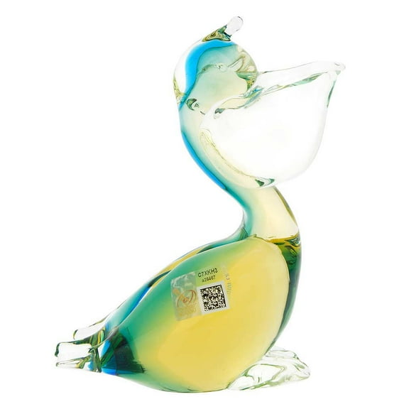 GlassOfVenice Murano Glass Pelican Bird - Amber Aqua