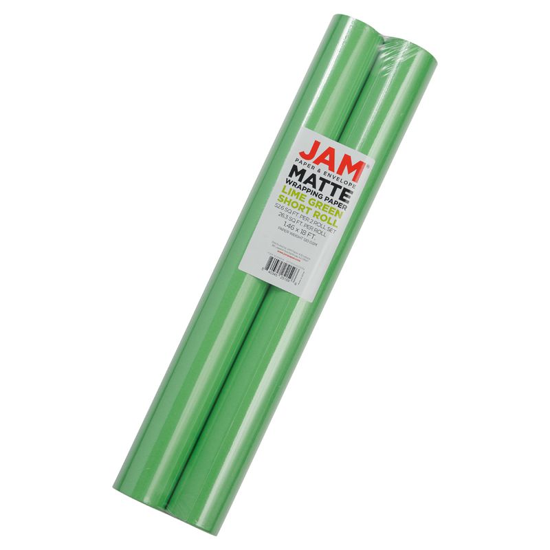 JAM Paper Matte Wrapping Paper, 52.6 Sq ft Total (17 in x 18 Ft Each), Lime Green, 2 Rolls