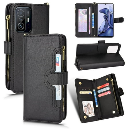 Case for Xiaomi MI 11T/11T PRO Cover Zipper Magnetic Wallet Card Holder PU Leather Flip Case - Black
