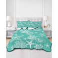 thumbnail image 2 of Quilts Queen Size Bedding Set, Teal Coastal Reversible Summer Quilt 3 Pieces, Nautical Beach Starfish Coral Summer Lightweight Bedspreads Coverlets with 2 Pillow Shams for All Seasons, 2 of 5