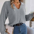 thumbnail image 6 of FAKKDUK Women's 2023 Fall Knit Pullover Sweater Elegant Long Lantern Sleeve V Neck Womens Pullover Blouse T-Shirt Women Knit Sweater Slim Fit Solid Basic Casual Tee Tops, S&Gray, 6 of 8