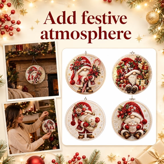 Diamond Painting Kit with 10 Inch Ornament, Christmas Decorations for Home Holiday Craft, Christmas Tree Decor Hanging Pearl Crystal Rhinestone Diy Set