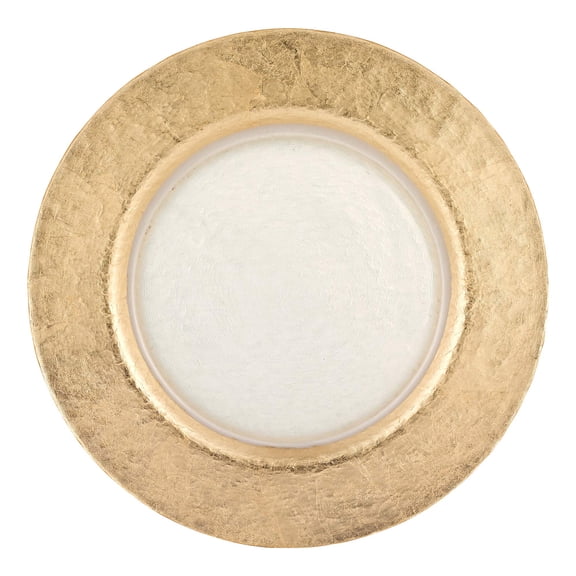 Elegant and Modern Decorative Serveware Plate for Home and Parties - Round Charger Gold Leaf, 13 Inches