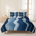 thumbnail image 3 of Queen Quilt Set 90''x96'', Abstract Blue Moire Lightweight Bedspread Coverlet with 2 Pillow Shams, Gradient Coastal Ocean Geometric Waves Breathable All Season Quilt Bedding for Bedroom/Guest Room, 3 of 9
