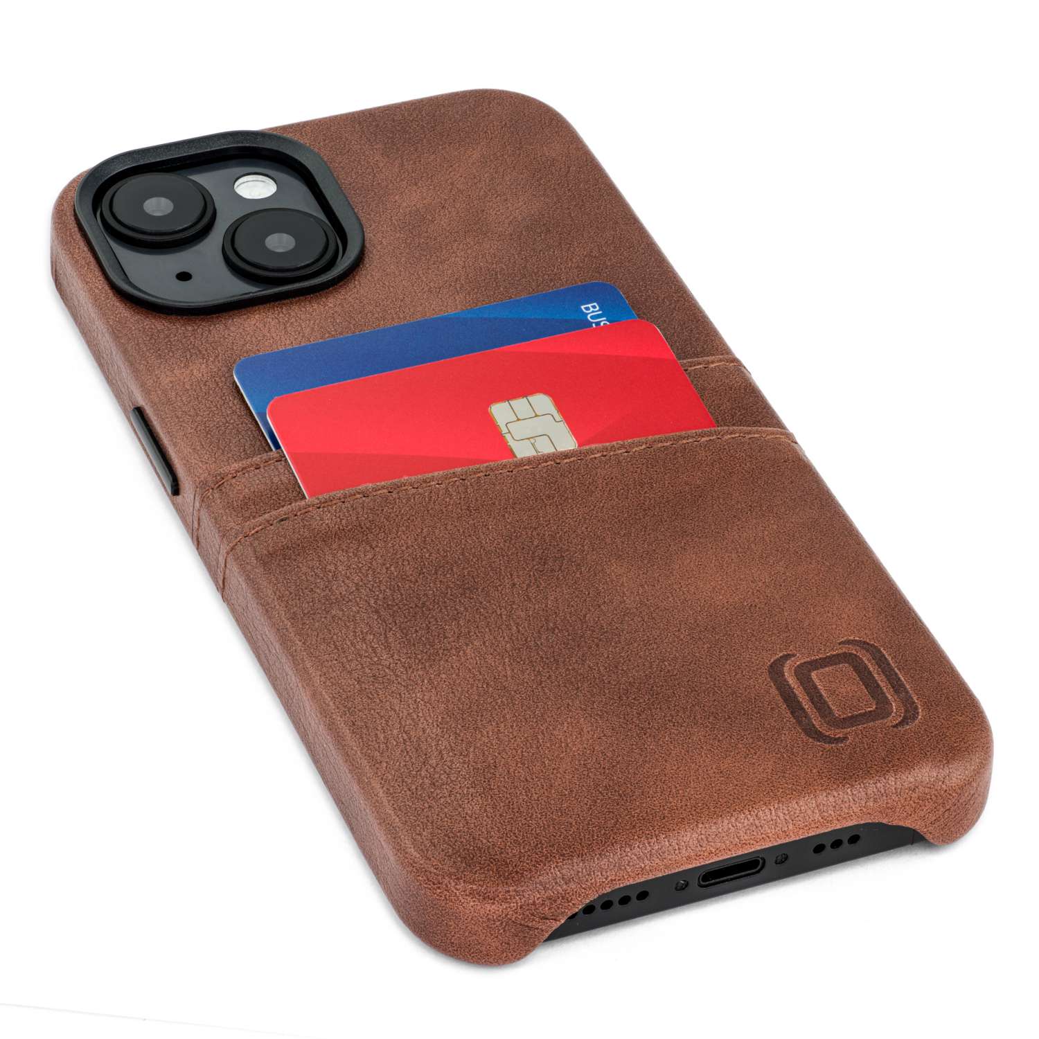 Dockem Card Case for iPhone 14 with Built-in Metal Plate for Magnetic Mounting & 2 Pockets: Exec M2 (Brown)