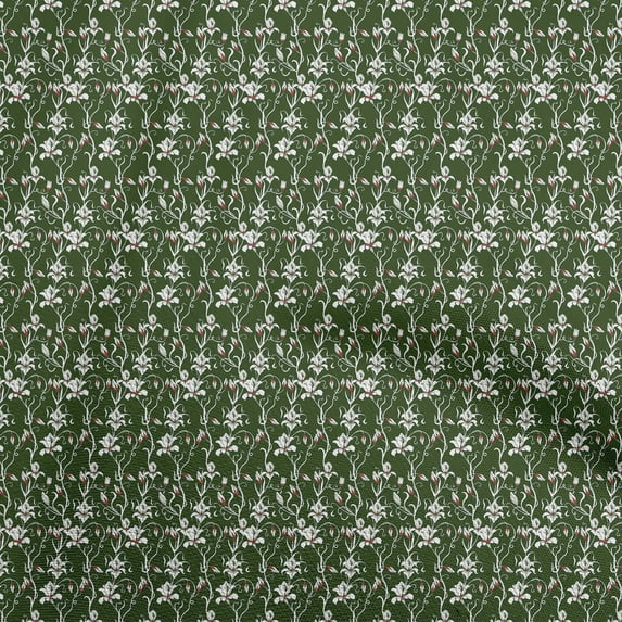oneOone Silk Tabby Dark Green Fabric Floral Sewing Material Print Fabric By The Yard 42 Inch Wide