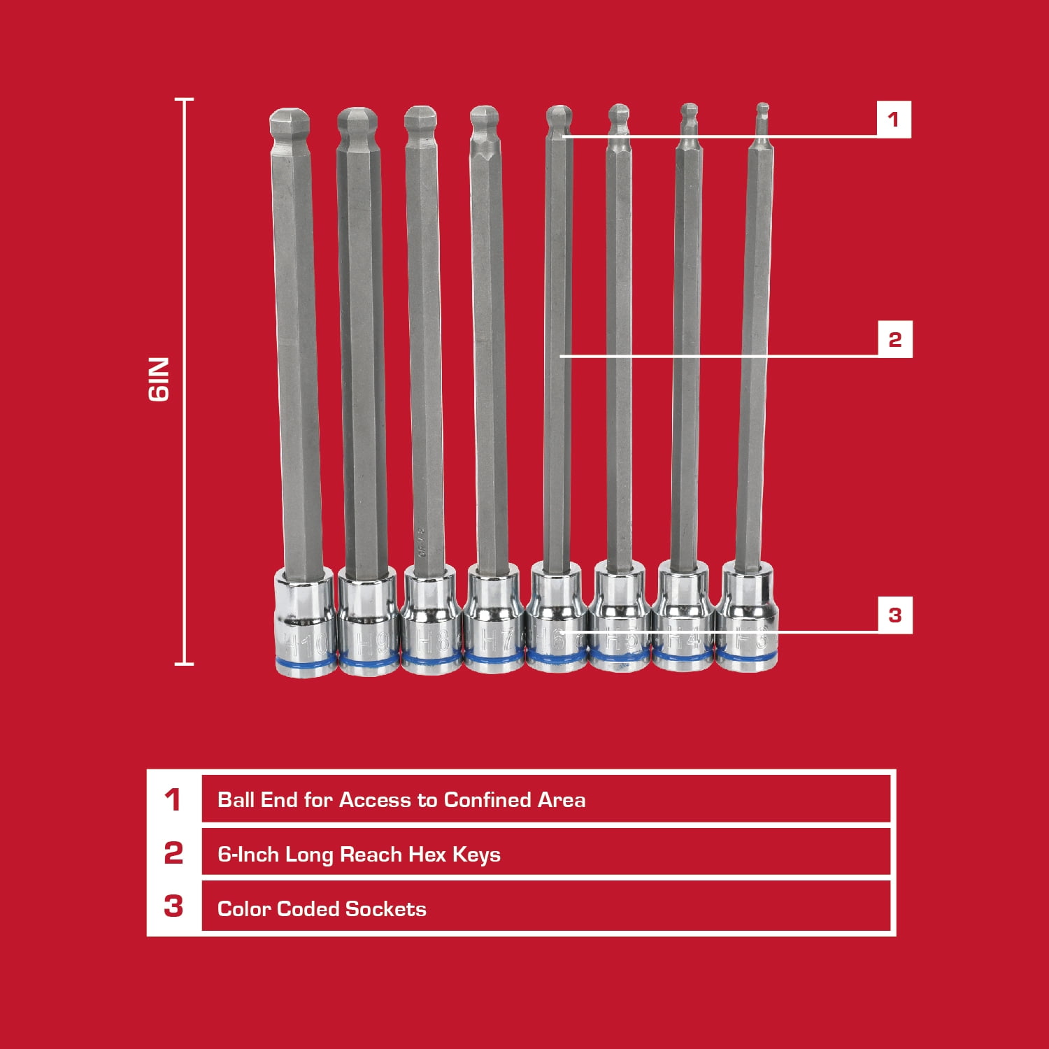 Hyper Tough 8-Piece 3/8-inch Drive Long Hex Socket Bit Set (mm)