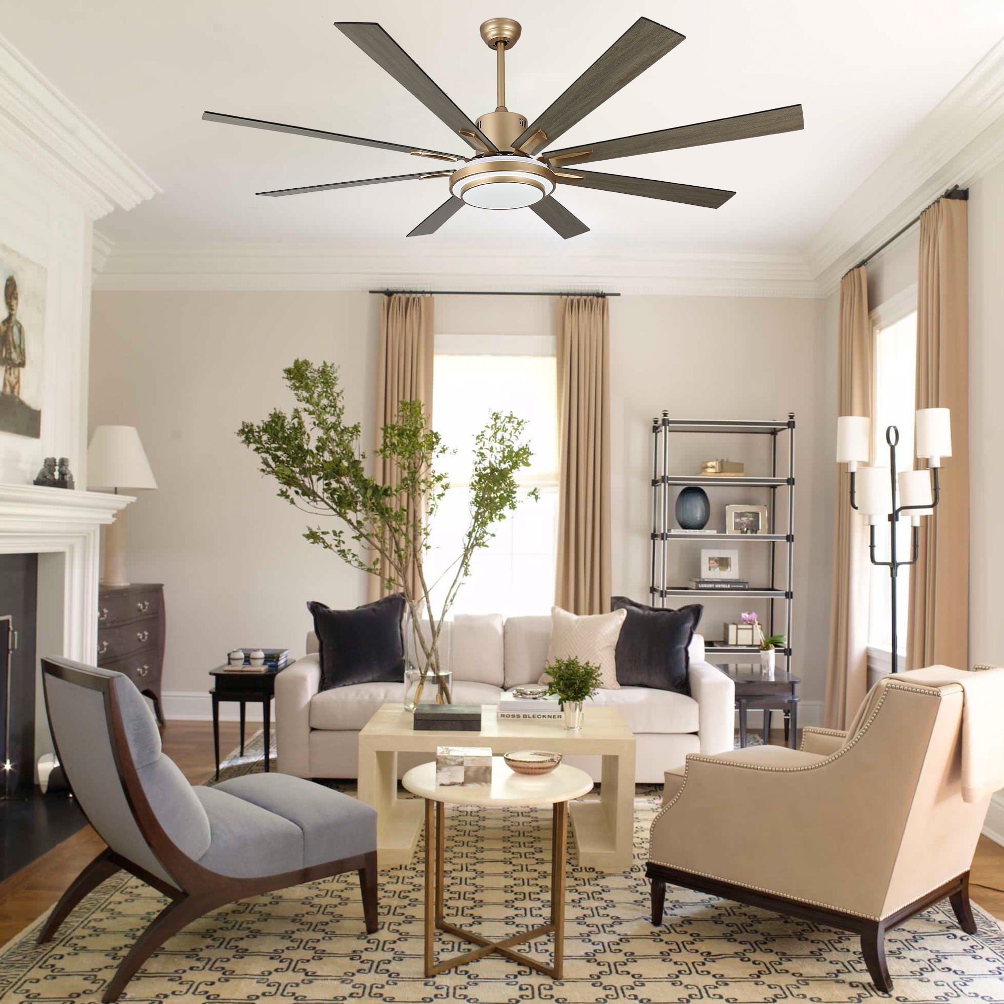 Bella Depot 72" Modern LED Gold Ceiling Fan 6-Speed Reversible Chandelier With Dimmable Light and Remote Control