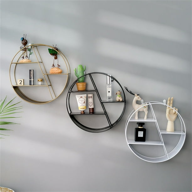 Round Metal Decorative Shelves Hexagon Wall Mounted Shelf Hanging Floating For Home Decor Living Room Bathroom Bedroom Kitchen Com Round Metal Decorative Shelves Hexagon, Round Wall Decor Shelf