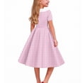 thumbnail image 2 of Vornjynx Midi Dresses for Kids Girls Plaid Printed Button-Up Collar V Neck Summer Wedding Trendy Dress Pink Size 8, 2 of 7