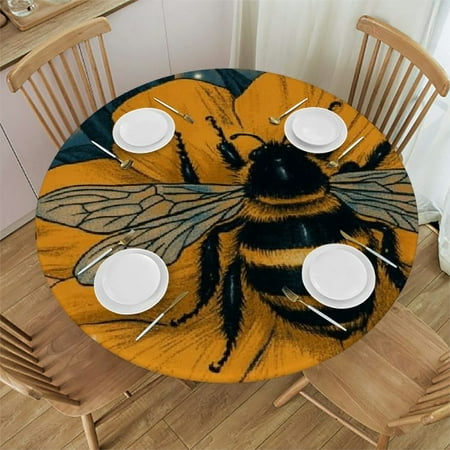 

Patifu Flower Bee Stars Round Tablecloth - Stain-Resistant and Washable - Ideal for Indoor and Outdoor Restaurants Weddings Parties - 100% Polyester Fiber - Outdoor Fitted Table Cloth 38 -42