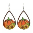 thumbnail image 4 of Thanksgiving Day Holiday Wood Teardrop Pumpkin Palm Leaf Halloween Earrings, 4 of 8