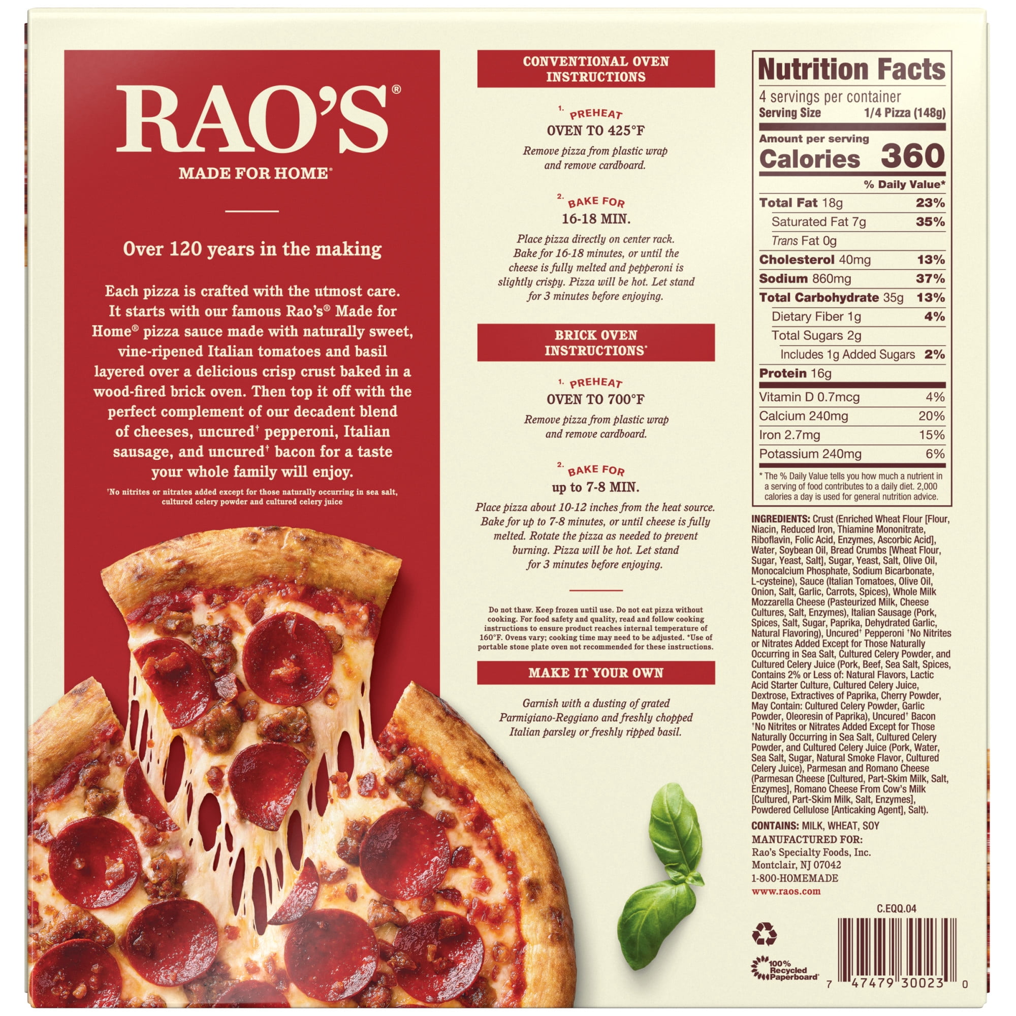 Rao's Made for Home Meat Trio Frozen Pizza, 20.8 oz