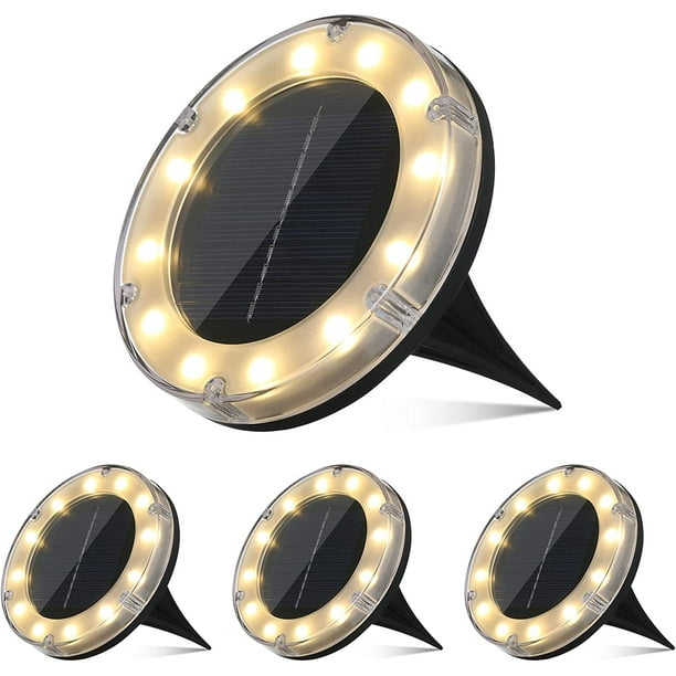 Lámpara solar LED para suelo, paquete de 4, 12 LED, iluminación solar para exteriores, resistente al agua IP68, luces de calle, luz enterrada para caminos, jardines, terrazas, patios y césped