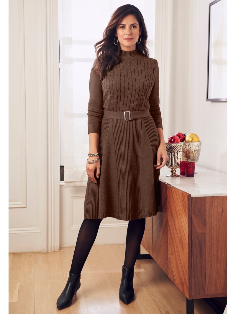 Jessica London Women's Plus Size Belted Cable Sweater Dress - Walmart.com