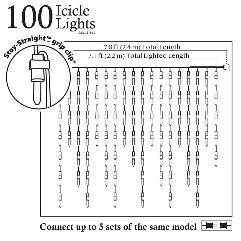 Brite Star 100ct Mini Icicle Christmas Lights Clear - 7.1' White Wire