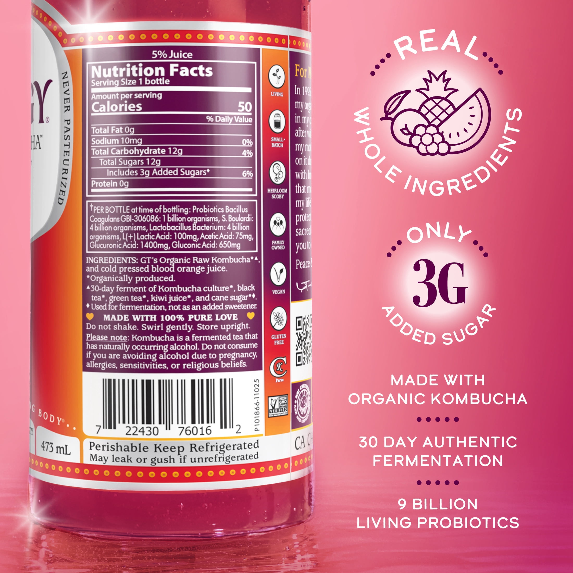 GT's Synergy Raw Blood Orange Kombucha 16 fl oz