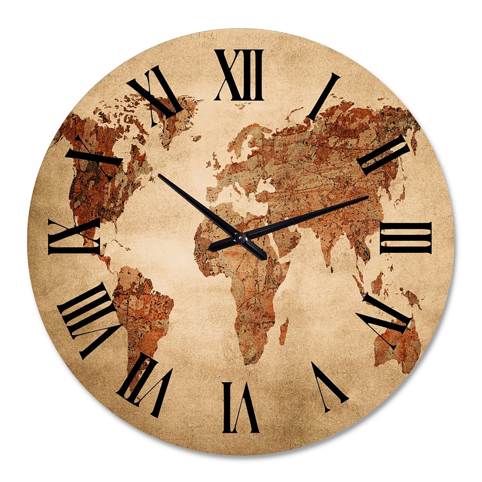 Designart 'Ancient Map Of The World Vii' Vintage Wall Clock