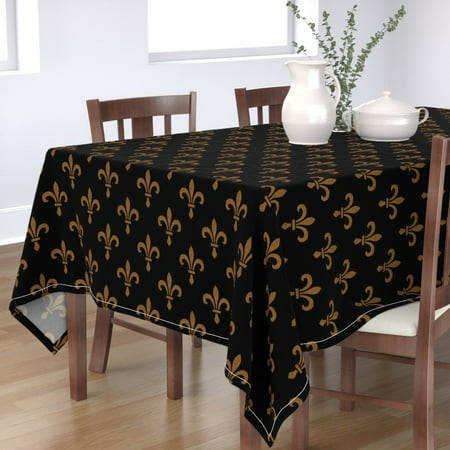 

Cotton Sateen Tablecloth 70 x 144 - Century Fleur De Lis Gold Black Gothic Medieval Mosaic Print Custom Table Linens by Spoonflower