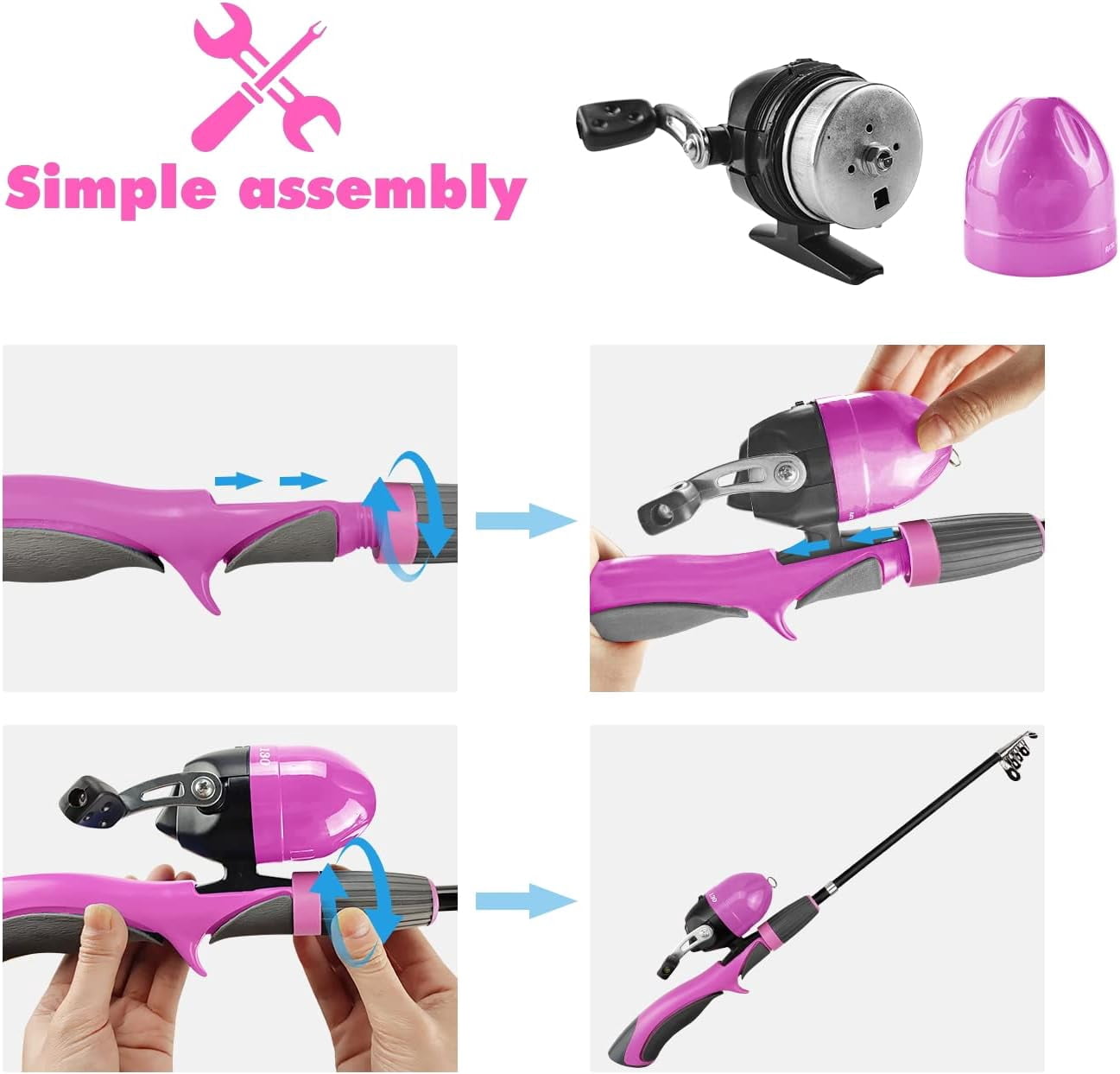 SNYNUXX Kids Fishing Pole Set Portable Telescopic Kids Fishing Rod and Reel Combo Kit with Tackle Box for Beginners, Pink