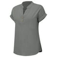 thumbnail image 6 of Abomasnow Cotton Linen Shirts for Women Loose Fit Short Sleeve V Neck Button Down Tunic Tops Summer Causal Solid Solid Business Blouses, 6 of 7