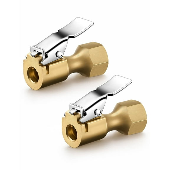 2 Pack Air Chuck, Heavy Duty Closed Flow Lock On Tire Chuck with Clip for Inflator Gauge Compressor Accessories, Yellow