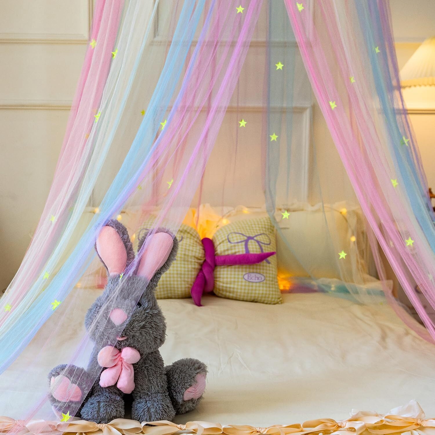 Rainbow Princess Bed Canopy For Girls - Mosquito Net For Twin/Full/Queen Beds With Easy Hanging Kit