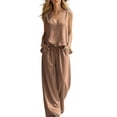 thumbnail image 5 of Cagogo Women's 2 Piece Outfits Sleeveless Tank Top Wide Leg Pants Set Casual Boho Beach Summer Loose V Neck Tops Flowy Pants Lounge Travel Matching Tracksuits, Coffee L, 5 of 9
