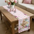 thumbnail image 6 of Happy Easter Table Runner 72 Inches Long for Kitchen Dining, Cute Rabbits Daisy Flowers Leaves Eggs Pink Plaid Dresser Scarf Farmhouse, Dining Table Decorations for Wedding/Parties, 13 x 72 In, 6 of 8