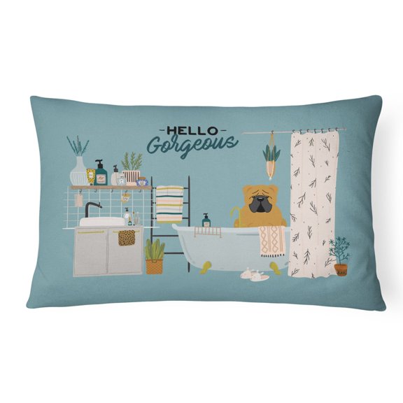 Carolines Treasures CK7544PW1216 Red English Bulldog in Bathtub  Canvas Fabric Decorative Pillow 12H x16W multicolor