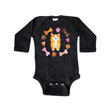 

Inktastic Cute Corgi Puppy Valentine with Hearts and Bones Gift Baby Boy or Baby Girl Long Sleeve Bodysuit