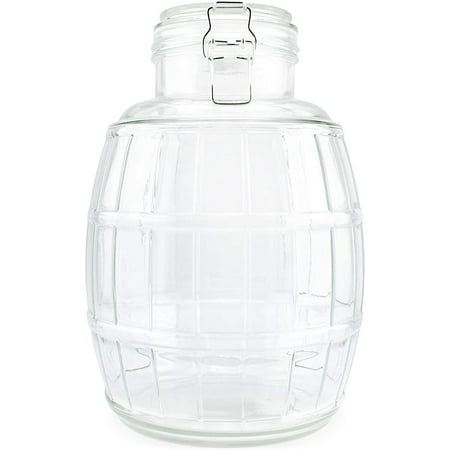 (Case Pack of 4) Darware Gallon Glass Barrel Jar; Clamp-Top Barrel-Shaped Canister for Food and Household Storage