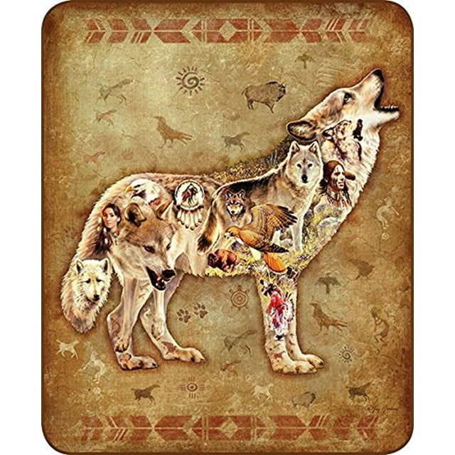 Duke Imports Native Wolf Faux Fur Throw Blanket