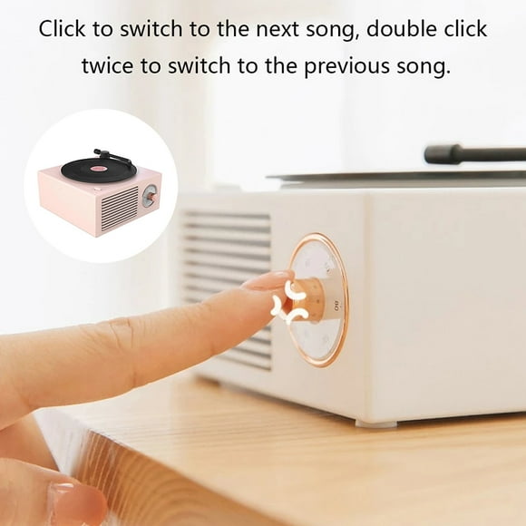 Turntable Speaker USB Bluetooth V5.0 Vinyl Record Player Bluetooth Turntable Record Player Stereo Vintage Portable Speaker, Pink