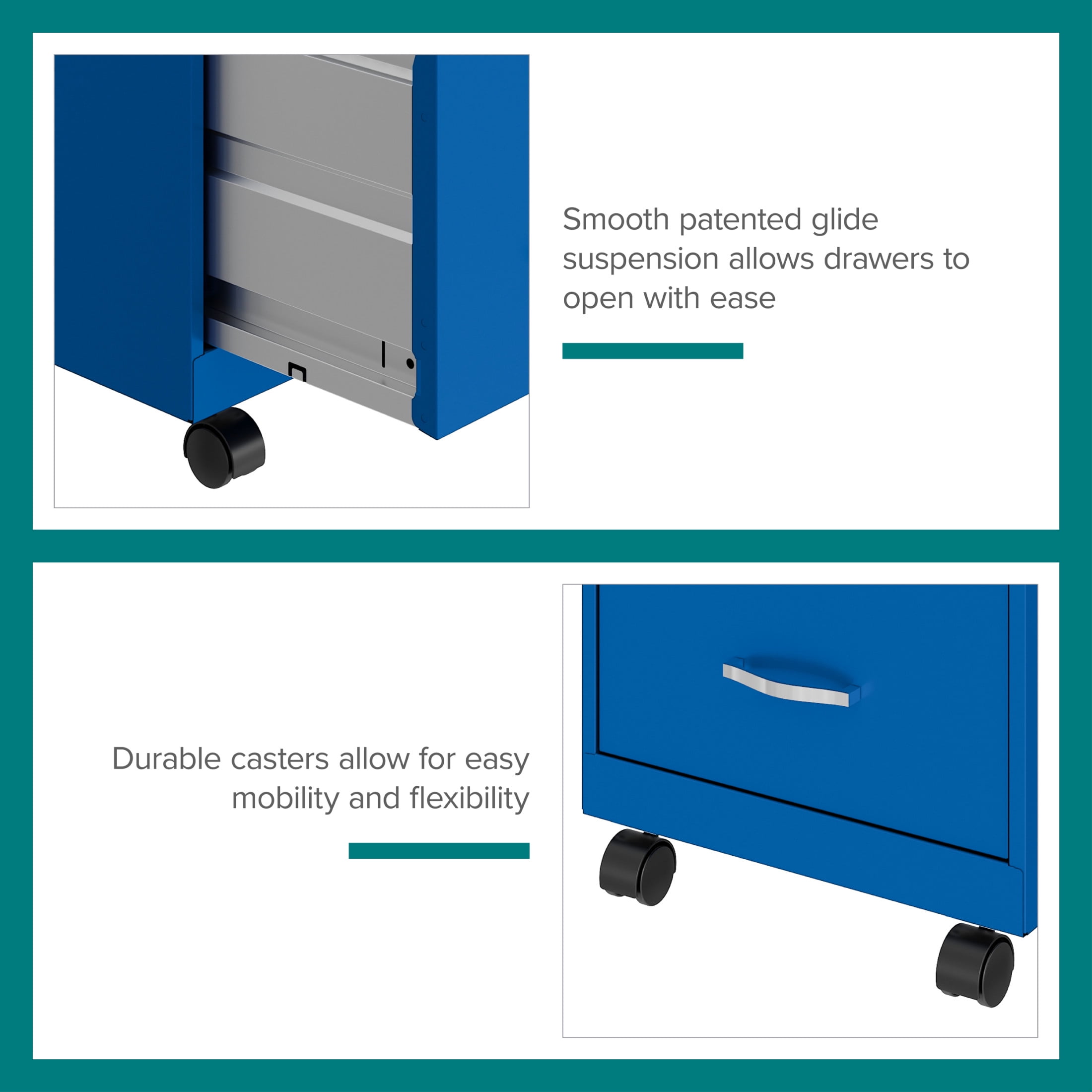 Space Solutions 18" Deep 2 Drawer Mobile Letter Width Vertical File Cabinet, Blue