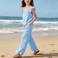 thumbnail image 6 of BXJX Girls Outfit Sets 2 Piece, Plaid Flutter Sleeves Square Neck Girls Summer Clothing Sets Blue Size 5-6 T, 6 of 8