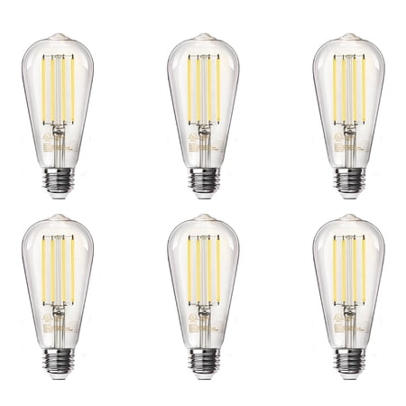 VOLIVO Edison Light Bulbs,60W Equivalent,Dimmable Vintage LED Light Bulbs for Bedroom, E26 Medium Base,Warm White 2700K,ST58,8W, 800LM, 80+ CRI,Clear Glass, 6 Pack