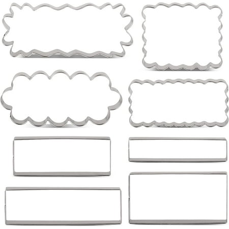 Rectangle Scalloped Edge Cookie Cutter Set, Stainless Steel (Rectangle and Scalloped Edge 8-Piece Set)