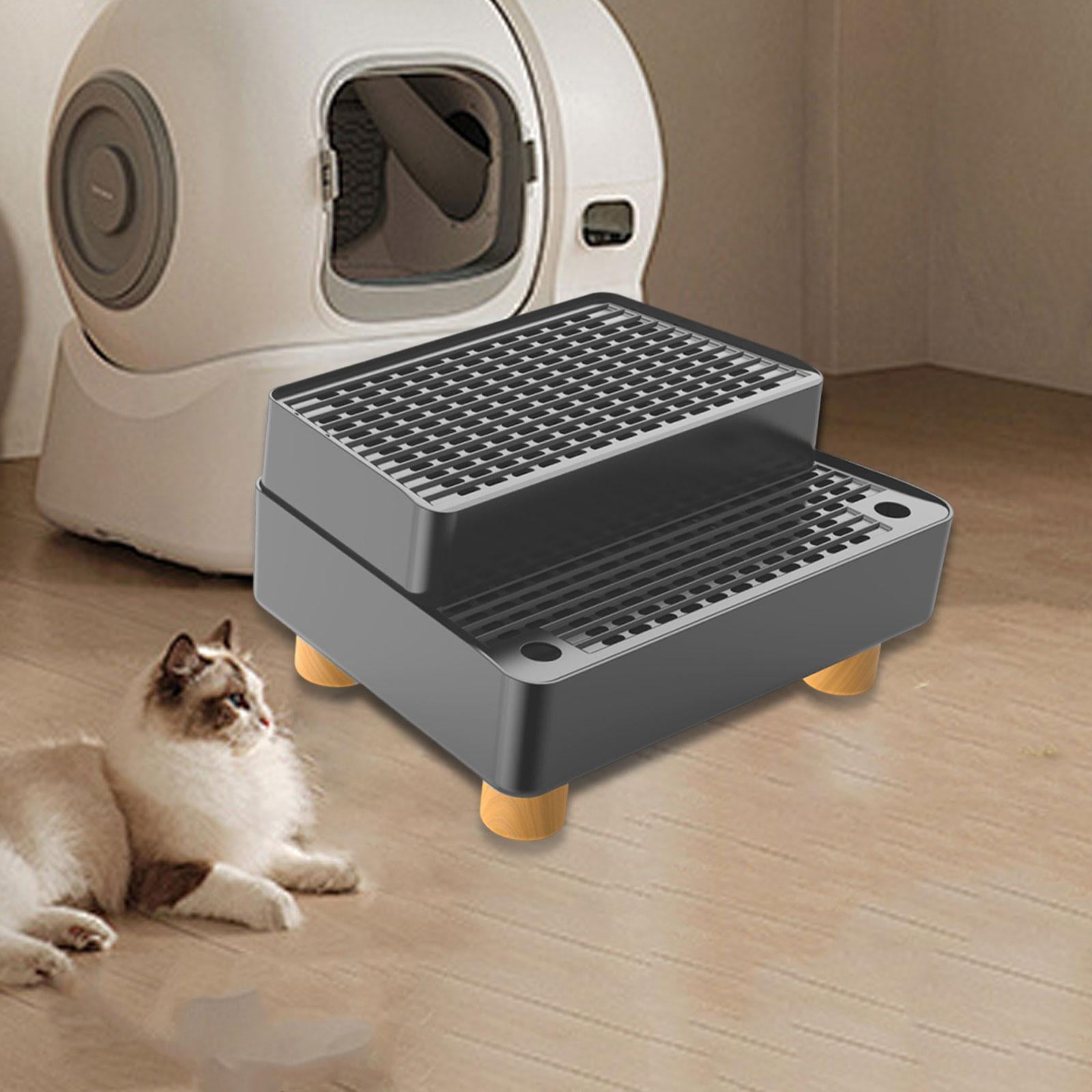 Fzaqwen Automatic Cat Litter Box Ramp 2 Steps Waterproof Pad Mat with Non Slip Feet Leakproof Cat Litter Stair for Small Elderly Cats Dark Grey
