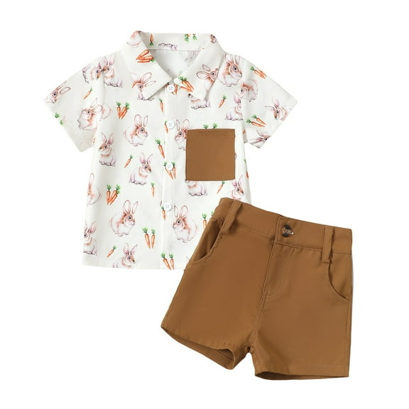 Gunia Toddler Boy Easter Outfit Bunny Print Shirt Toddlers 1 3Y Soft Clothing Spring Holiday Outfit Clothes Set 9-12 Months
