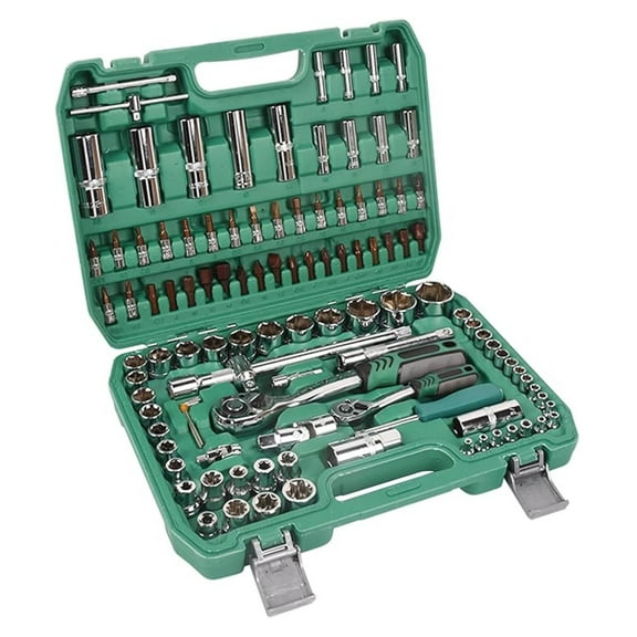 108pc Socket Set, 1/2" & 1/4" Drive Tool Set - Mechanics Tool Kit with Ratchet Wrench, Metric Sockets & Plastic Toolbox
