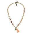 thumbnail image 4 of Gleaming  Quartz Hand of Hamsa Orange Tassel Brass Bead Necklace, 4 of 5