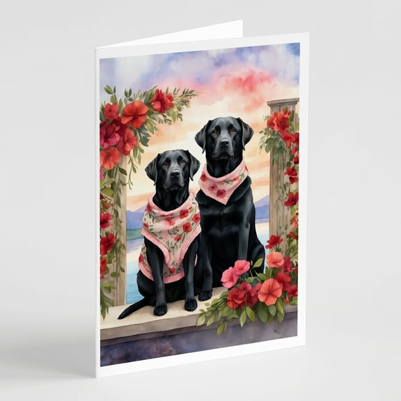 Black Labrador Retriever Two Hearts Greeting Cards Pack of 8 7 in x 5 in
