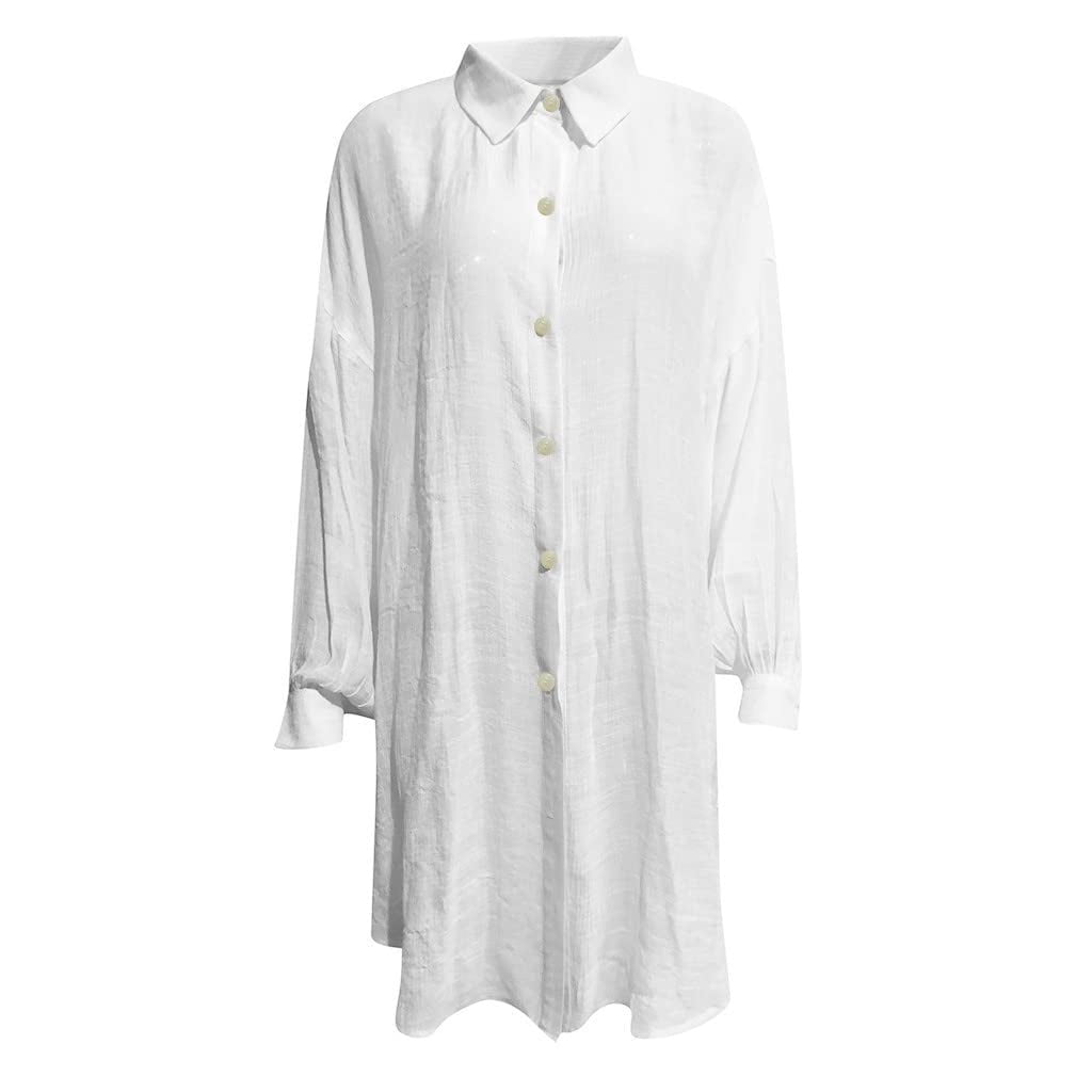 Linen Shirts for Women Summer Long Sleeve Button Down Blouses Lightweight Gauze Loose Casual Fashion Clothes